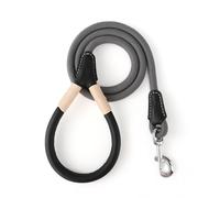 Mile High Life Correa para perros de cuero genuino con mango envuelto, con correa de cuerda y cierre resistente para perros pequeños, medianos y grandes (gris, 1,8 m)