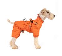 Mile High Life Impermeable para perros, abrigo de lluvia para perros pequeños, con arnés, ajustable con 4 piernas, chaqueta de lluvia para cachorros con tira reflectante y puños elásticos (naranja