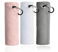 Mile High Life Paquete de 3 toallas de microfibra, 16 x 16 pulgadas, diseño de patrón de gofre con clip de mosquetón, súper absorbente, toallas de pelota de golf pequeñas, accesorios de bolsa de golf