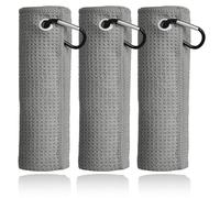 Mile High Life Paquete de 3 toallas de microfibra, 16 x 16 pulgadas, diseño de patrón de gofre con clip de mosquetón, súper absorbente, toallas pequeñas, accesorios de bolsa de golf para hombres y