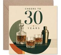 Milestone - Tarjeta de 30 cumpleaños - Raise a Glass to Their Big Three-Oh - Sofisticada escena de decantador de whisky y cóctel - 145 mm cuadrado, sobre incluido