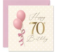 Milestone - Tarjeta de 70 cumpleaños - Celebra con estilo - Globos rosas, cinta dorada y elegante escritura para un toque glamuroso - Cuadrado de 145 mm, sobre incluido