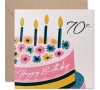Milestone - Tarjeta de 70 cumpleaños - Celebra con estilo - Pastel colorido con toques florales y velas ilustración - 145 mm cuadrado, sobre incluido