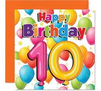 Milestone - Tarjeta de cumpleaños número 10 - Bursting with Birthday Brilliance - Colorido diseño de globos y estrellas con llamativo '10' - 145 mm cuadrado, sobre incluido
