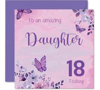Milestone - Tarjeta de cumpleaños número 18 para hija - Celebra su gran momento - Elegantes mariposas y flores en rosa vibrante y morado - Cuadrado de 145 mm, sobre incluido