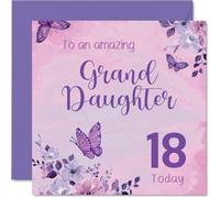 Milestone - Tarjeta de cumpleaños número 18 para nieta, celebra su gran 18 con mariposas y flores vibrantes, cuadrada de 145 mm, sobre incluido