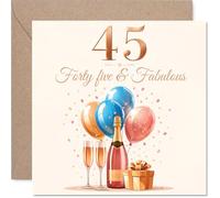 Milestone - Tarjeta de cumpleaños número 45 - Cuarenta y cinco y fabulosas celebraciones - Globos de oro rosa, diseño de champán y confeti - Cuadrado de 145 mm, sobre incluido