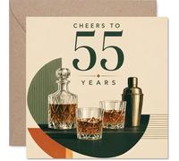 Milestone - Tarjeta de cumpleaños número 55, eleva un vaso a 55 años, elegante whisky para bar con estilo vintage, marca el hito con estilo, cuadrada de 145 mm, sobre incluido