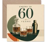 Milestone - Tarjeta de cumpleaños número 60, eleva un vaso a sesenta, diseño vintage de decantador de whisky y vasos, cuadrado de 145 mm, sobre incluido