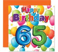 Milestone - Tarjeta de cumpleaños número 65, diseño de globos brillantes y estrellas, repleto de vibraciones de celebración, cuadrado de 145 mm, sobre incluido