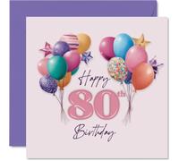 Milestone - Tarjeta de cumpleaños número 80 - Celebra con estilo - Globos vibrantes y estrellas estallan alrededor de los números 80 rosa audaz, cuadrado de 145 mm, sobre incluido