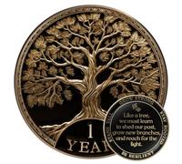 MilestoneMint Juego de regalo de árbol de la vida de sobriedad de 1 año | Regalos de sobriedad de aniversario para hombres y mujeres | Monedas AA y medallones con cápsula de fichas, soporte y tarjeta