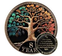 MilestoneMint Juego de regalo de monedas de sobriedad de afirmación | Medallón con chip AA del árbol de la vida con cápsula de fichas, soporte y tarjeta | Regalos de sobriedad para aniversario, mes y