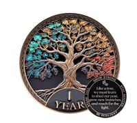 MilestoneMint Juego de regalo de monedas de sobriedad de afirmación | Medallón con chip AA del árbol de la vida con cápsula de fichas, soporte y tarjeta | Regalos de sobriedad para aniversario mes y