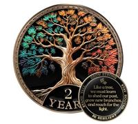 MilestoneMint Juego de regalo de monedas de sobriedad de afirmación | Medallón con chip AA del árbol de la vida con cápsula de fichas, soporte y tarjeta | Regalos de sobriedad para aniversario, mes y