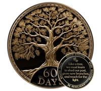 MilestoneMint Juego de regalo de monedas de sobriedad de afirmación | Medallón con chip AA del árbol de la vida con cápsula de fichas, soporte y tarjeta | Regalos de sobriedad para aniversario, mes y