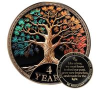 MilestoneMint Juego de regalo de monedas de sobriedad de afirmación | Medallón con chip AA del árbol de la vida con cápsula de fichas, soporte y tarjeta | Regalos de sobriedad para aniversario, mes y