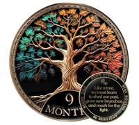 MilestoneMint Juego de regalo de monedas de sobriedad de afirmación | Medallón con chip AA del árbol de la vida con cápsula de fichas, soporte y tarjeta | Regalos de sobriedad para aniversario, mes y