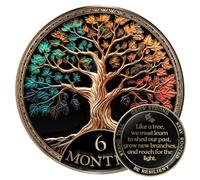 MilestoneMint Juego de regalo de monedas de sobriedad de afirmación | Medallón con chip AA del árbol de la vida con cápsula de fichas, soporte y tarjeta | Regalos de sobriedad para aniversario, mes y