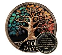 MilestoneMint Juego de regalo de monedas de sobriedad de afirmación | Medallón con chip AA del árbol de la vida con cápsula de fichas, soporte y tarjeta | Regalos de sobriedad para aniversario, mes y