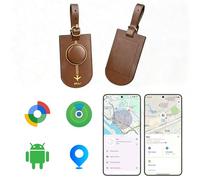 MiLi Etiqueta de Equipaje de Cuero con diseño patrón Golf, Sistema Dual (iOS/Android) localizador para Maletas, Bolsas de Viaje, Mochilas, Compatible con iOS Buscar y Google Localizador App (Marrón)