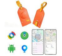 MiLi Etiqueta de Equipaje de Cuero con diseño patrón Golf, Sistema Dual (iOS/Android) localizador para Maletas, Bolsas de Viaje, Mochilas, Compatible con iOS Buscar y Google Localizador App (Naranja)