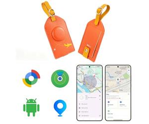 MiLi Etiqueta de Equipaje de Cuero con diseño patrón Golf, Sistema Dual (iOS/Android) localizador para Maletas, Bolsas de Viaje, Mochilas, Compatible con iOS Buscar y Google Localizador App (Naranja)