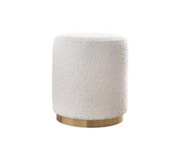 Puf redondo de tela efecto lana bou blanco roto y metal dorado D40 cm AMAYA
