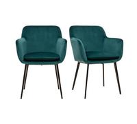 Miliboo AMIKA - Sillas de tela de terciopelo, color azul petróleo y metal, color negro