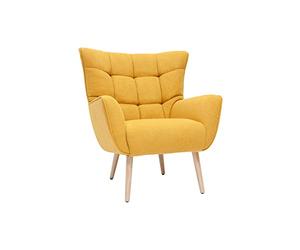 Miliboo Avery - Sillón escandinavo, tejido aterciopelado, color amarillo mostaza y madera clara