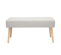 Miliboo - Banco escandinavo acolchado de tela efecto lana rizada blanca y madera clara, 96 cm, GUESTA