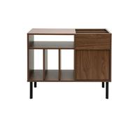 Miliboo Buffet de almacenamiento de vinilo de madera oscura con acabado de nogal y metal negro L90 cm Kane