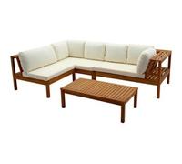 Miliboo Conjunto de jardín esquinero de acacia maciza con cojines beige BELIZE