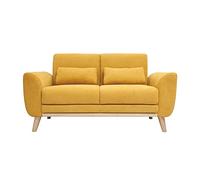 Miliboo EKTOR - Sofá escandinavo de 2 plazas de tela, efecto terciopelo, color amarillo mostaza y madera clara