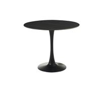 Miliboo Malou - Mesa de comedor redonda (cerámica), color negro y metal (90 cm), color negro