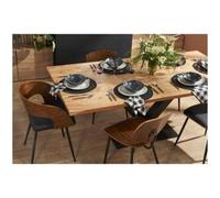 Miliboo Mesa de comedor industrial rectangular de madera de acacia maciza y metal negro 200 cm VALLEY