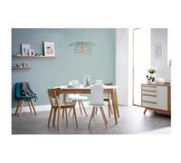 Miliboo Meena - Mesa extensible extensible (rectangular, 140-180 cm), color blanco y madera