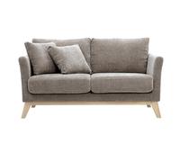Miliboo Oslo - Sofá escandinavo desenfundable (2 plazas, tejido aterciopelado texturizado, color topo y madera clara)