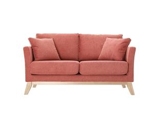 Miliboo Oslo - Sofá escandinavo desenfundable (2 plazas, tejido aterciopelado, texturizado, terracota y madera clara)