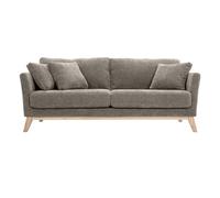 Miliboo Oslo - Sofá escandinavo desenfundable de 3 plazas de tela efecto terciopelo texturizado color gris y madera clara