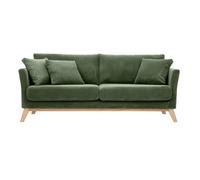 Miliboo Oslo - Sofá escandinavo desenfundable de 3 plazas (tejido pana, color verde caqui y madera clara)
