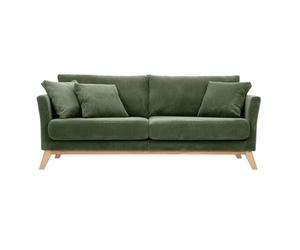 Miliboo Oslo - Sofá escandinavo desenfundable de 3 plazas (tejido pana, color verde caqui y madera clara)