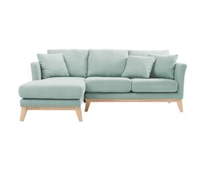 Miliboo Oslo - Sofá esquinero izquierdo desenfundable escandinavo, tejido verde laguna y madera clara 3-4 plazas