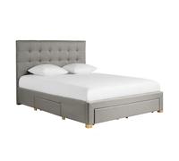 Cama con cajones 2 plazas 160 x 200 cm de tela gris claro RENO