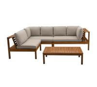 Miliboo - Salón de jardín esquinero de 6 plazas de madera maciza con cojines desenfundables, color topo Belice