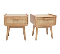 Miliboo Set de 2 mesillas de noche con cajón de madera maciza clara y caña de ratán ATHÈNE