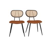 Miliboo - Sillas de diseño de terciopelo con tierra quemada, metal negro y cannabo, ratán natural (lote de 2) TOLMA