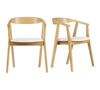Miliboo Sillas escandinavas de madera clara y tela de efecto lana rizada blanca (juego de 2) BAHIA