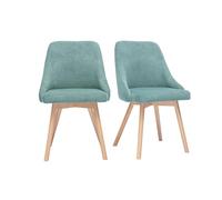 Miliboo Sillas escandinavas de tela de chenilla verde celadón y madera clara (2) Hasta