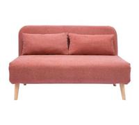 Miliboo Sillón cama de 2 plazas convertible de tela de terciopelo terracota y madera clara AMIKO